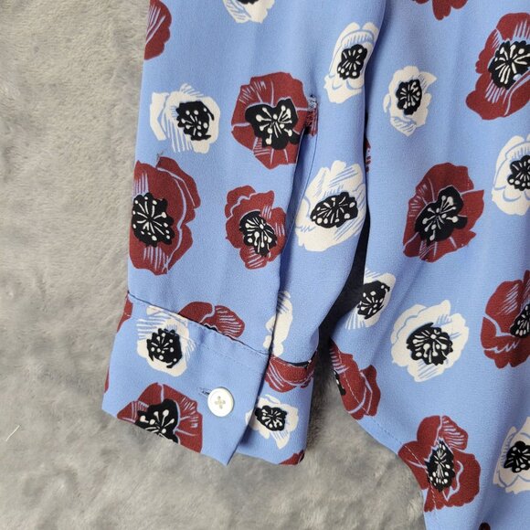 LOFT Ann Taylor Women’s Top S Blue Red Floral Blouse Long Sleeve High Low Vibes - Picture 6 of 10